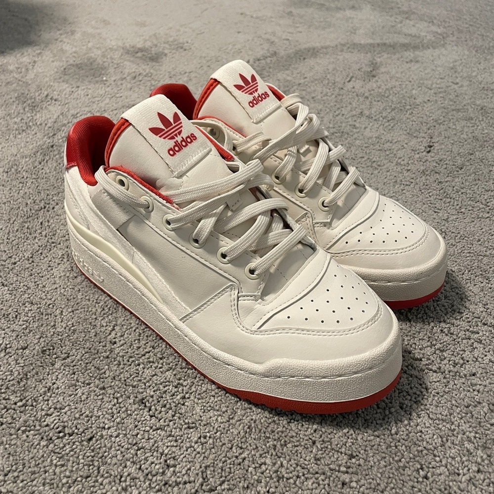 adidas White and Bright Red Low-Top Sneakers